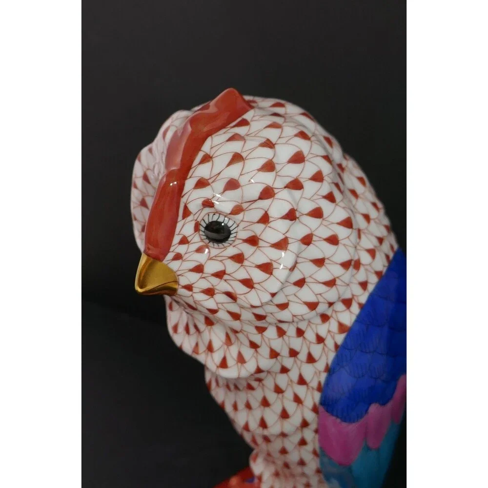Herend Fishnet Owl on Books Medium Handpainted Porcelain Figurine 5104 Hungary - Picture 13 of 15